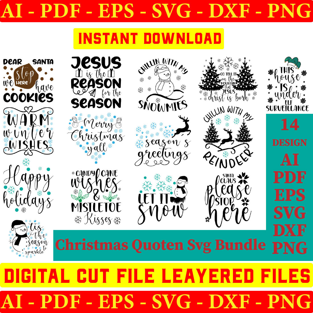 Christmas SVG Quotes Bundle, Funny Christmas SVG Cut Files Cricut, Christmas Quotes Cricut, Round Christmas Cricut cover image.