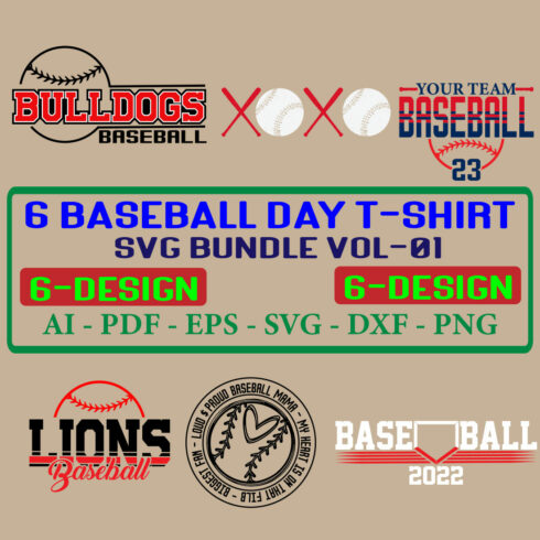 6 Baseball Day T-shirt SVG Bundle Vol-01 cover image.