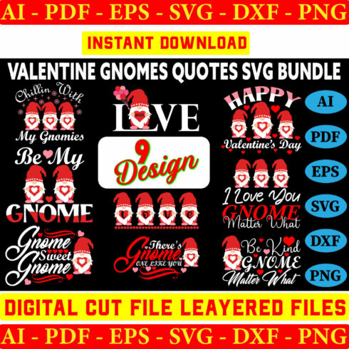 Valentine Day Gnomes SVG, Valentine Gnome SVG, Love SVG, svg Files For Cricut Silhouette cover image.