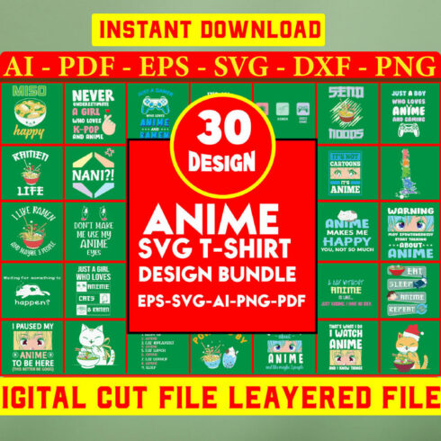 Anime T-shirt Design Bundle cover image.