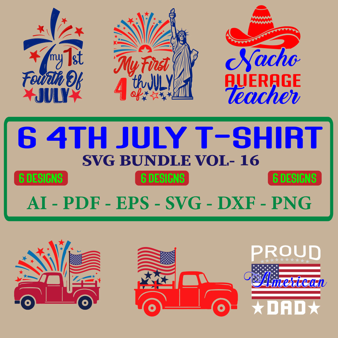 6 4th july T-shirt SVG Bundle Vol-16 cover image.