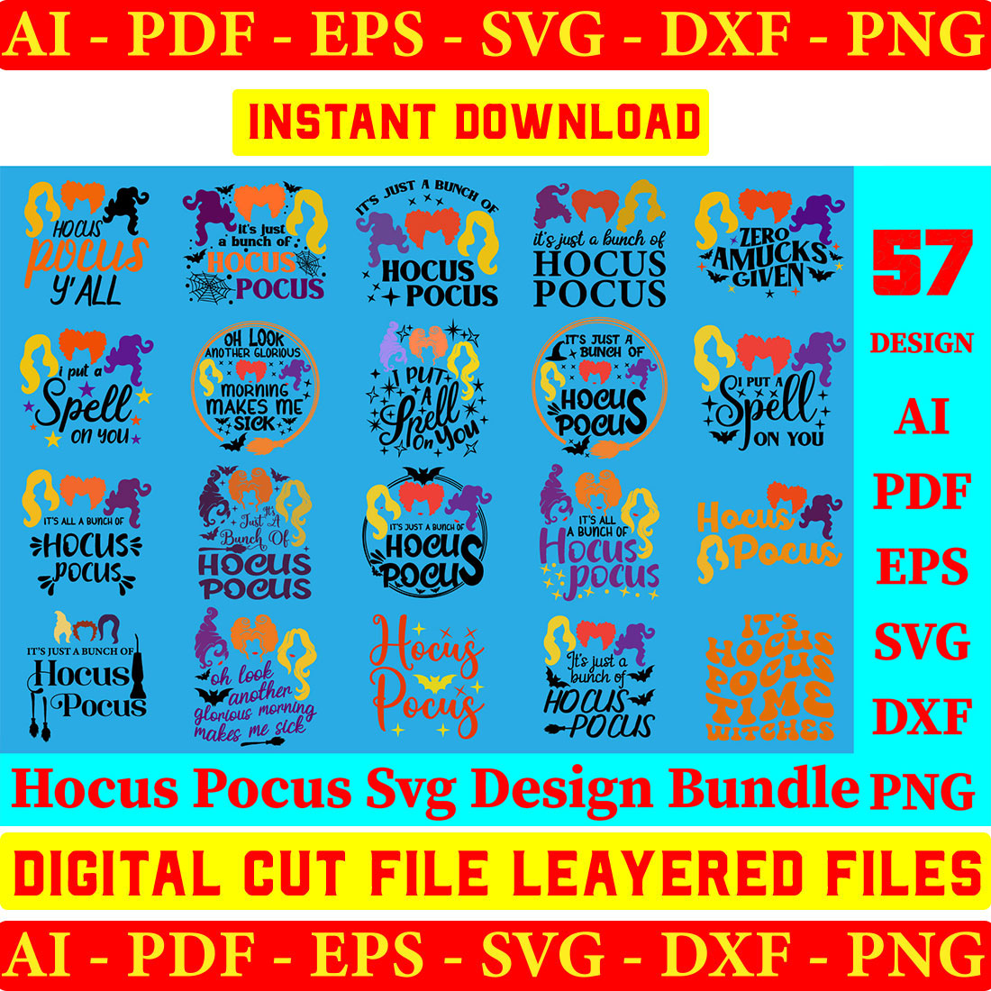Hocus Pocu SVG Bundle , Sandersonn Svg, Sandersonn Sisterss SVG, Cricut, Hocus Pocu Clipart, Halloween svg, 57 Silhouette Cut Files, cover image.