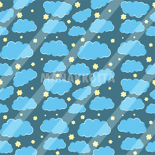 Pattern of clouds and stars on a blue background.