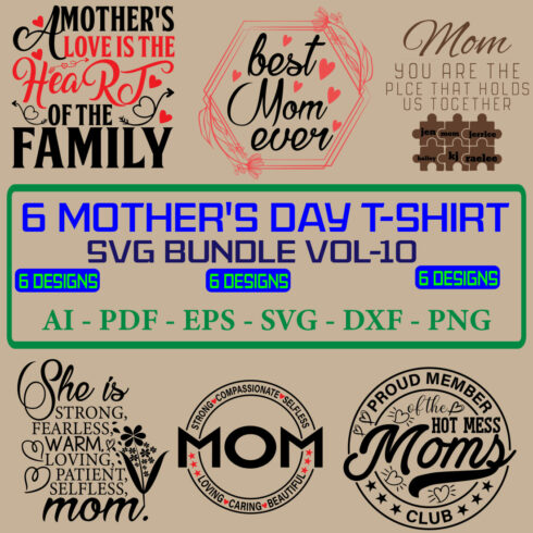 6 Mother's Day SVG Bundle Vol 10 cover image.