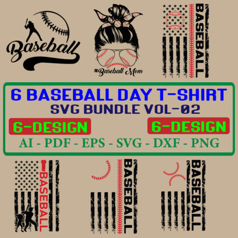 6 Baseball Day T-shirt SVG Bundle Vol-02 cover image.