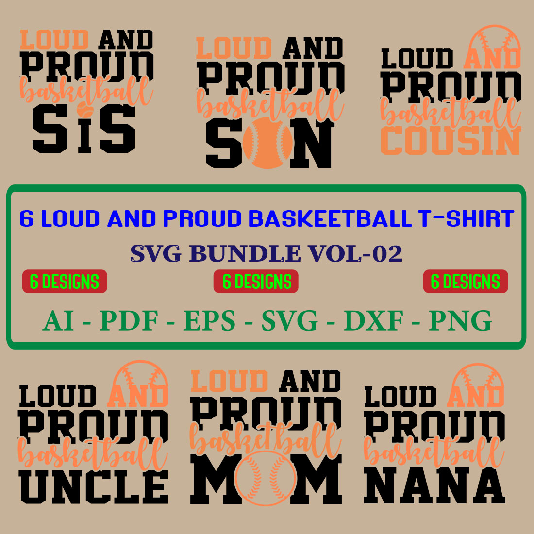 6 Loud And Proud Baskeetball T-shirt SVG Bundle Vol-02 cover image.