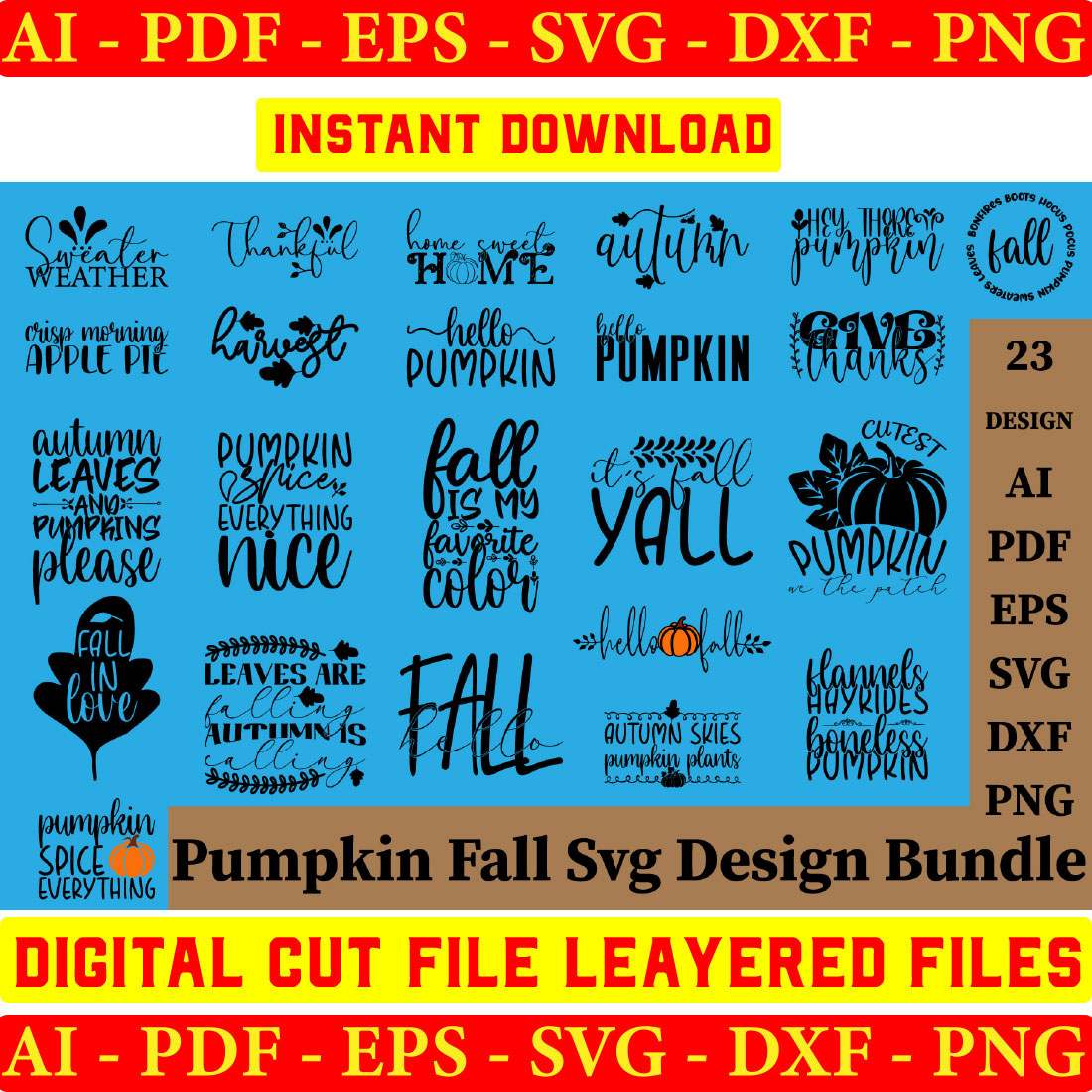 fall svg bundle, autumn svg, thanksgiving svg, pumpkin svg, happy fall svg, hello fall svg cover image.