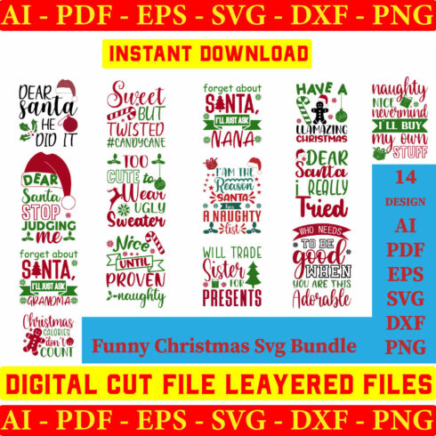 Funny Christmas Quotes SVG Bundle, Silhouette Christmas svg, Funny Christmas SVG bundle cover image.