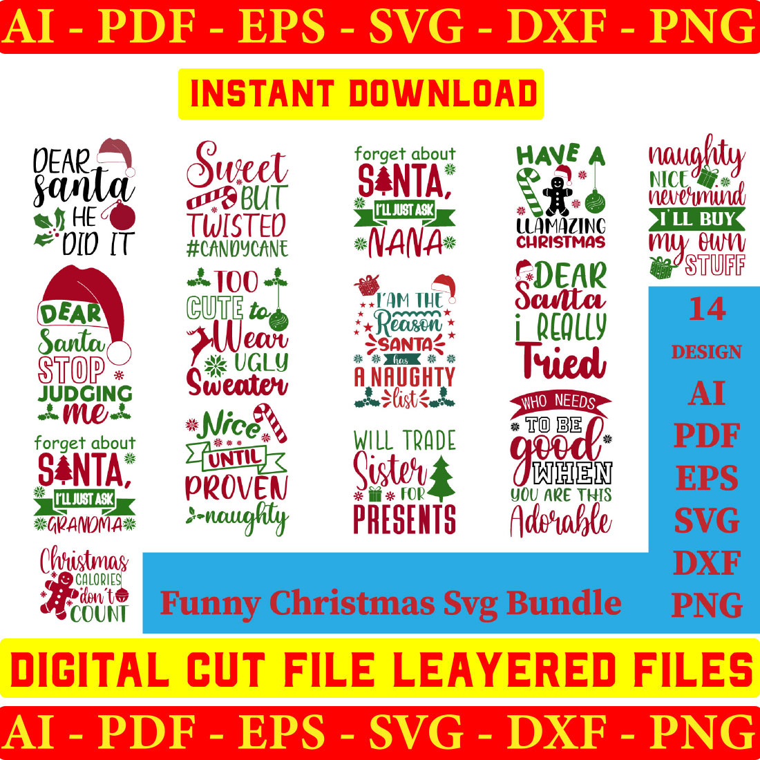 Funny Christmas Quotes SVG Bundle, Silhouette Christmas svg, Funny Christmas SVG bundle cover image.