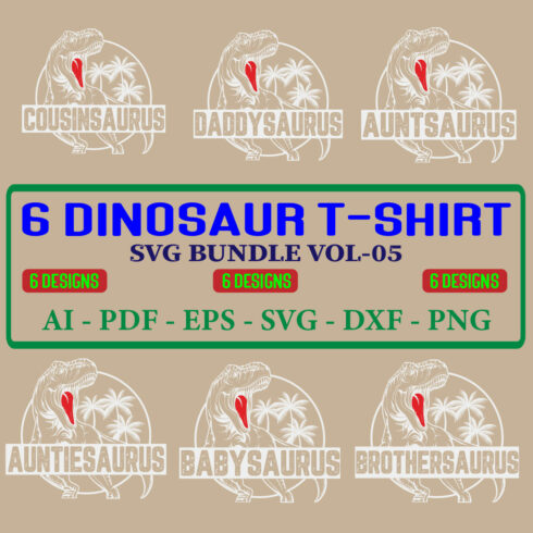 6 Dinosaur T-shirt SVG Bundle Vol-05 cover image.