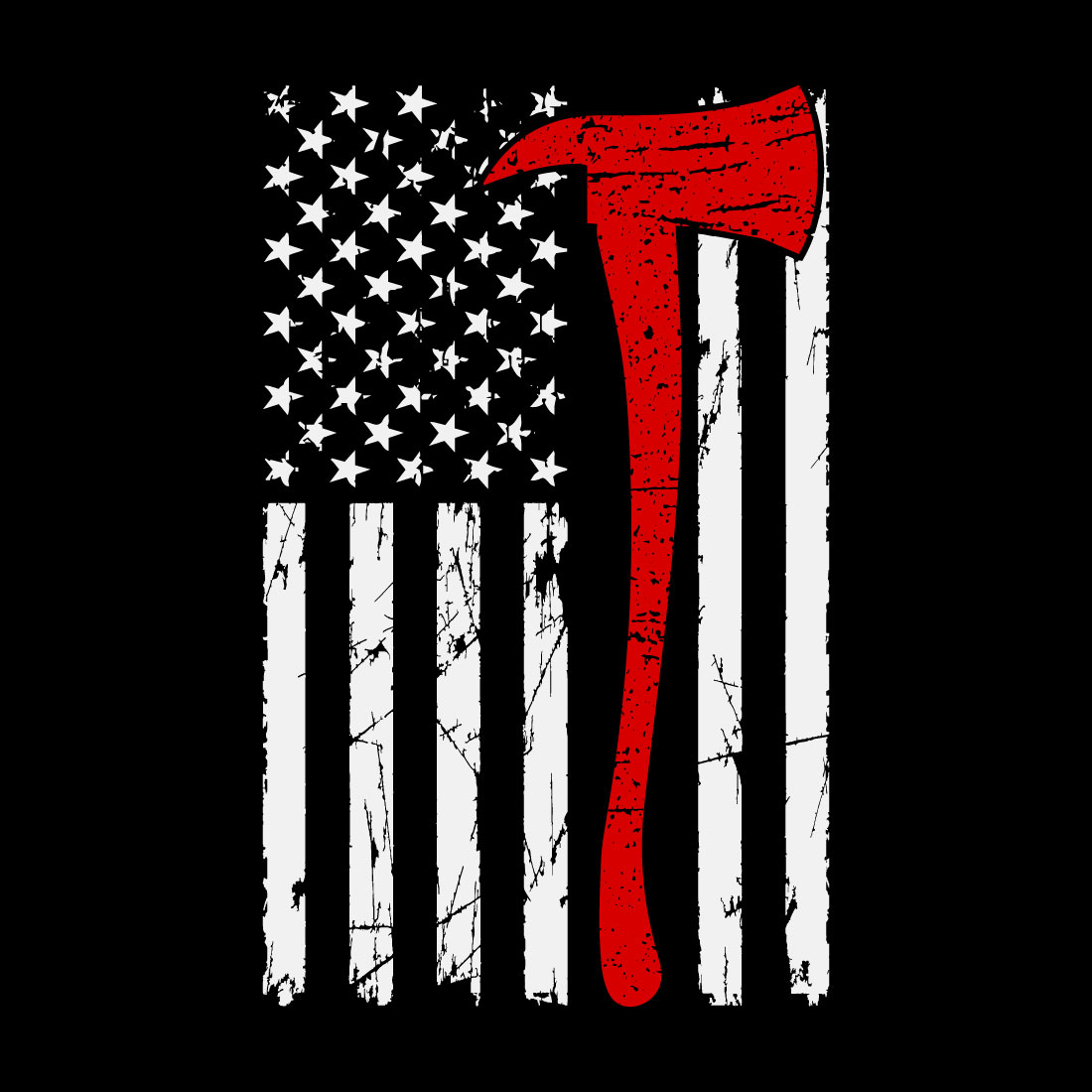 Red Line American Flag Stencil, Distressed Flag Fireman's Axe