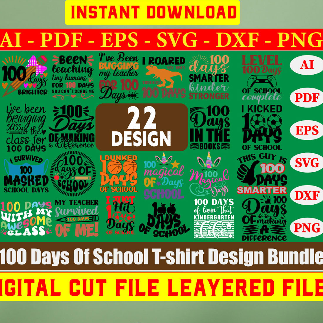 100 Days Of School T-shirt Design Bundle cover image.