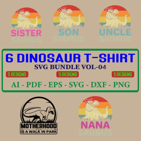 6 Dinosaur T-shirt SVG Bundle Vol-04 cover image.