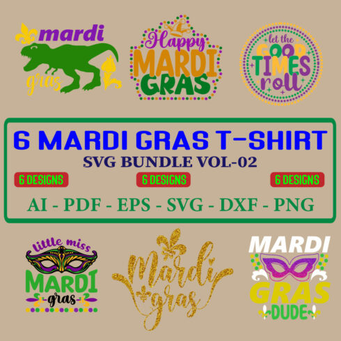 6 Mardi Gras T-shirt SVG Bundle Vol-02 cover image.