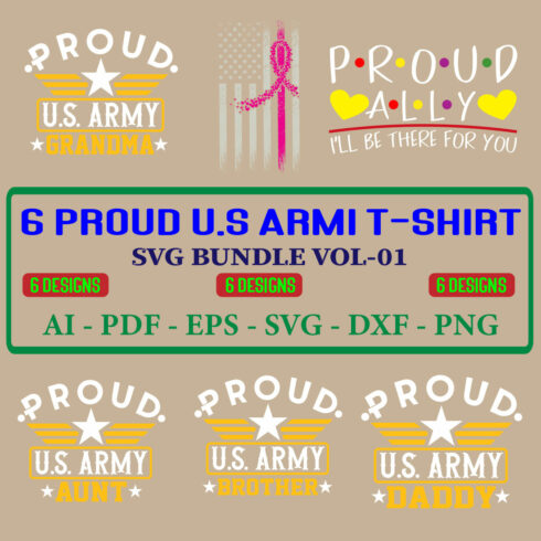 6 Proud Us Armi T-shirt SVG Bundle Vol-01 cover image.
