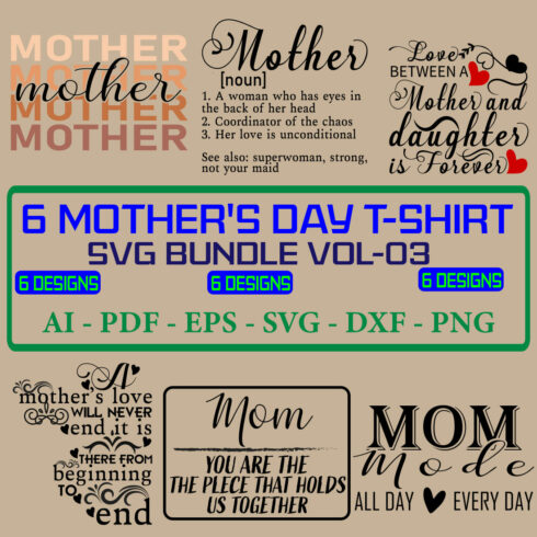 6 Mother's Day SVG Bundle Vol 03 cover image.