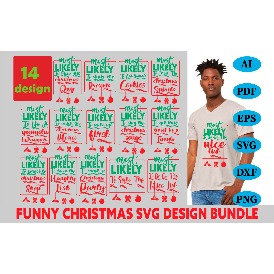 Christmas Funny SVG T-shirt Bundle cover image.