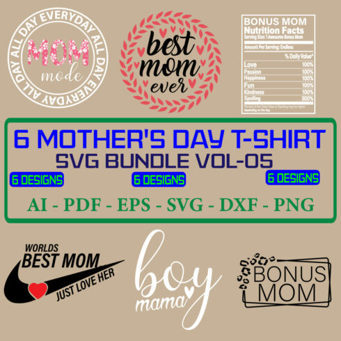 6 Mother's Day SVG Bundle Vol 05 cover image.
