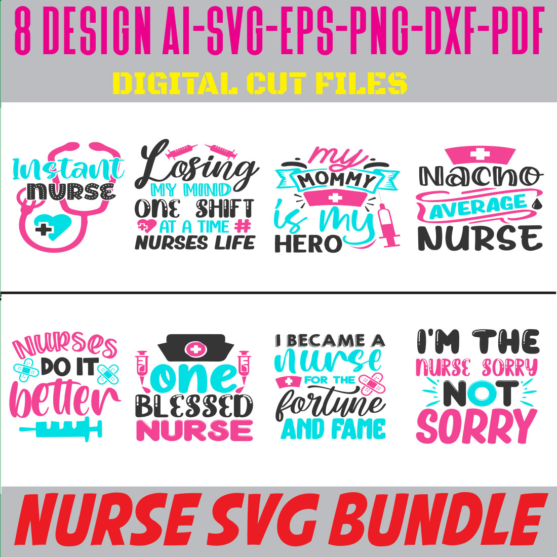 Nurse SVG Bundle cover image.