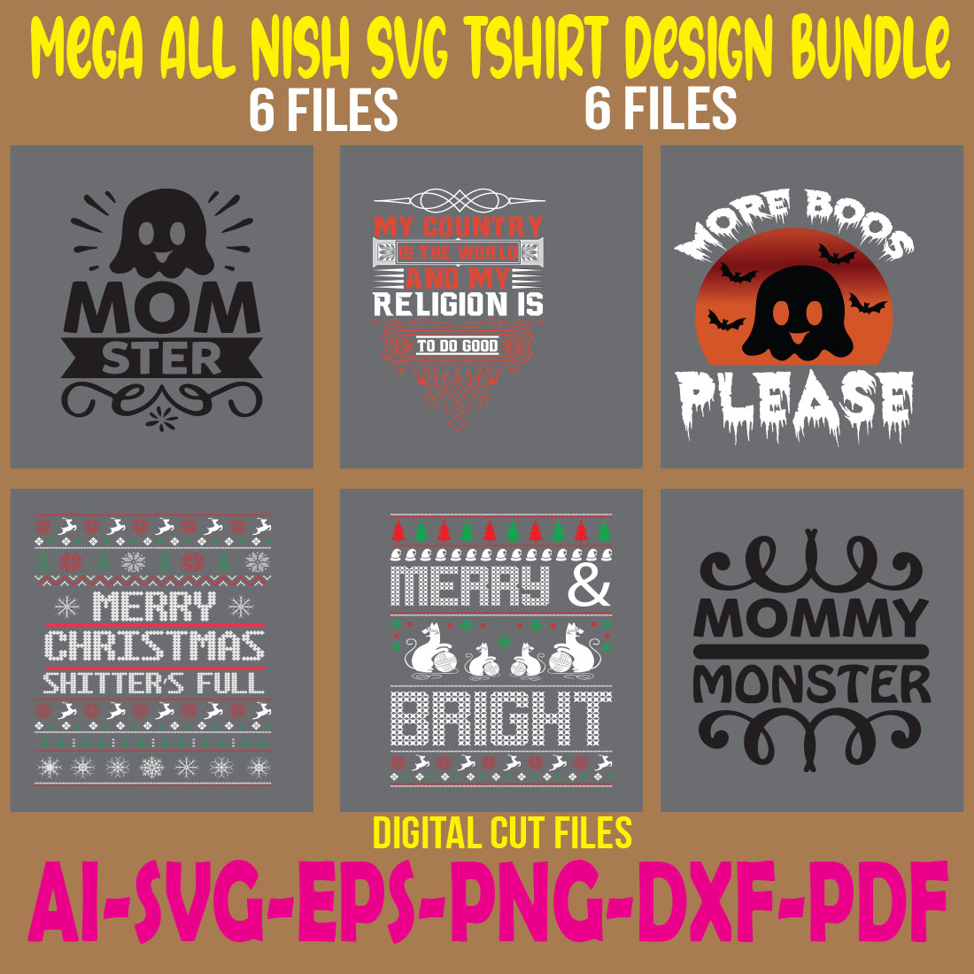 Mega All Nish SVG Tshirt Design Bundle cover image.