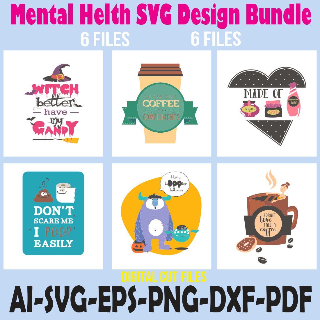 Mental Helth SVG Design Bundle cover image.