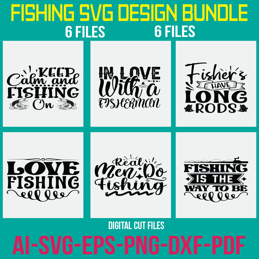Fishing SVG Design Bundle cover image.
