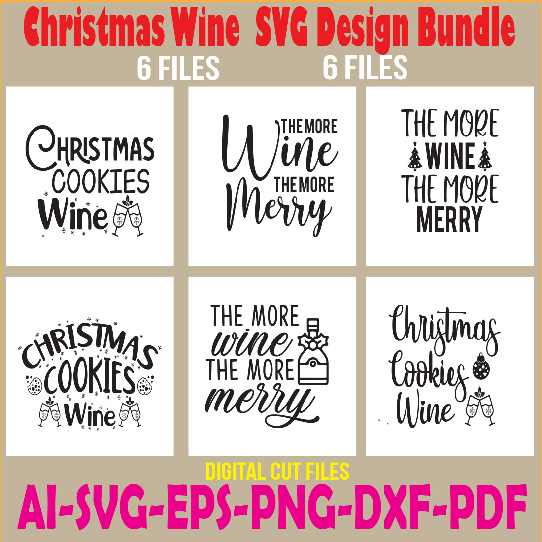 Christmas Wine SVG Design Bundle cover image.