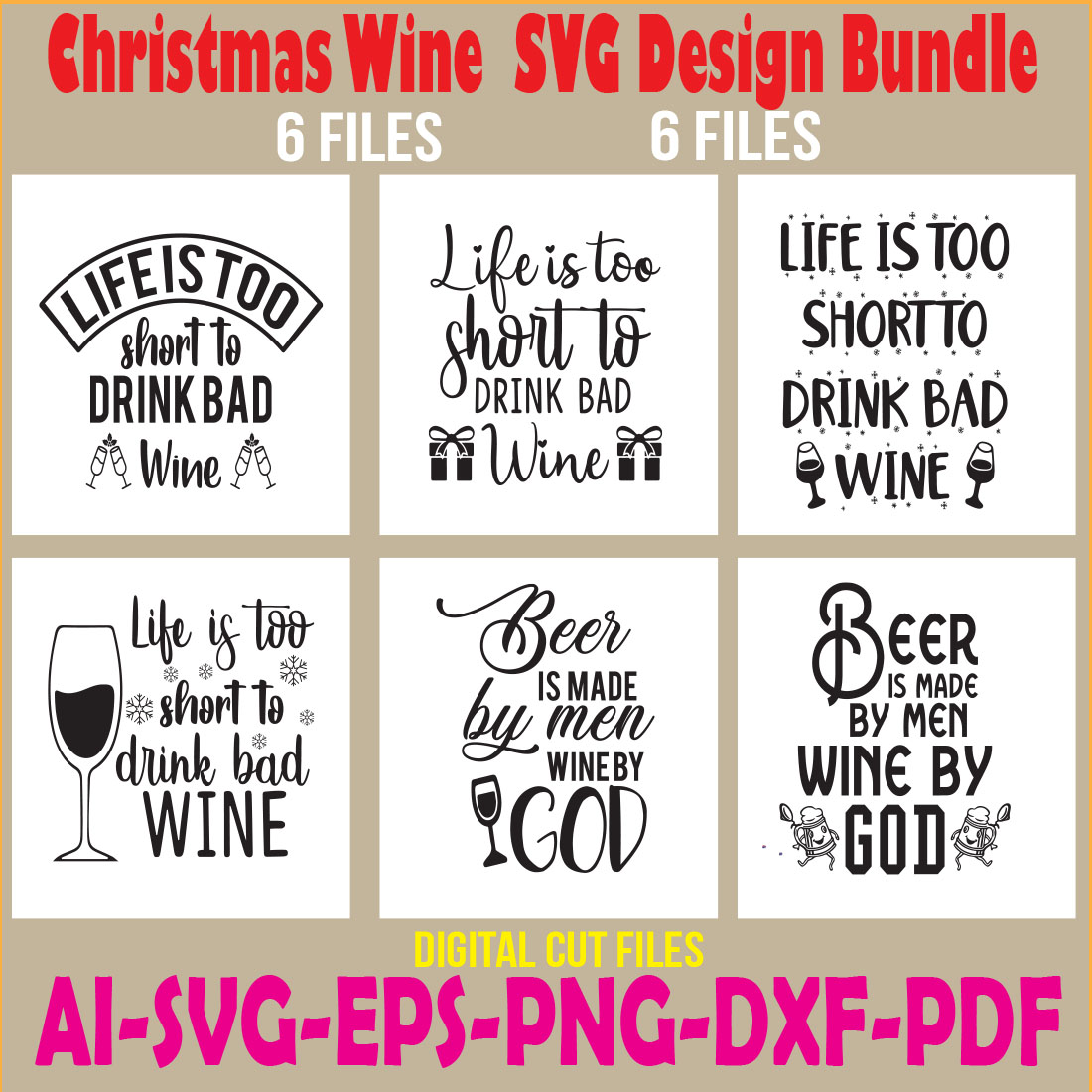 Christmas Wine SVG Design Bundle cover image.