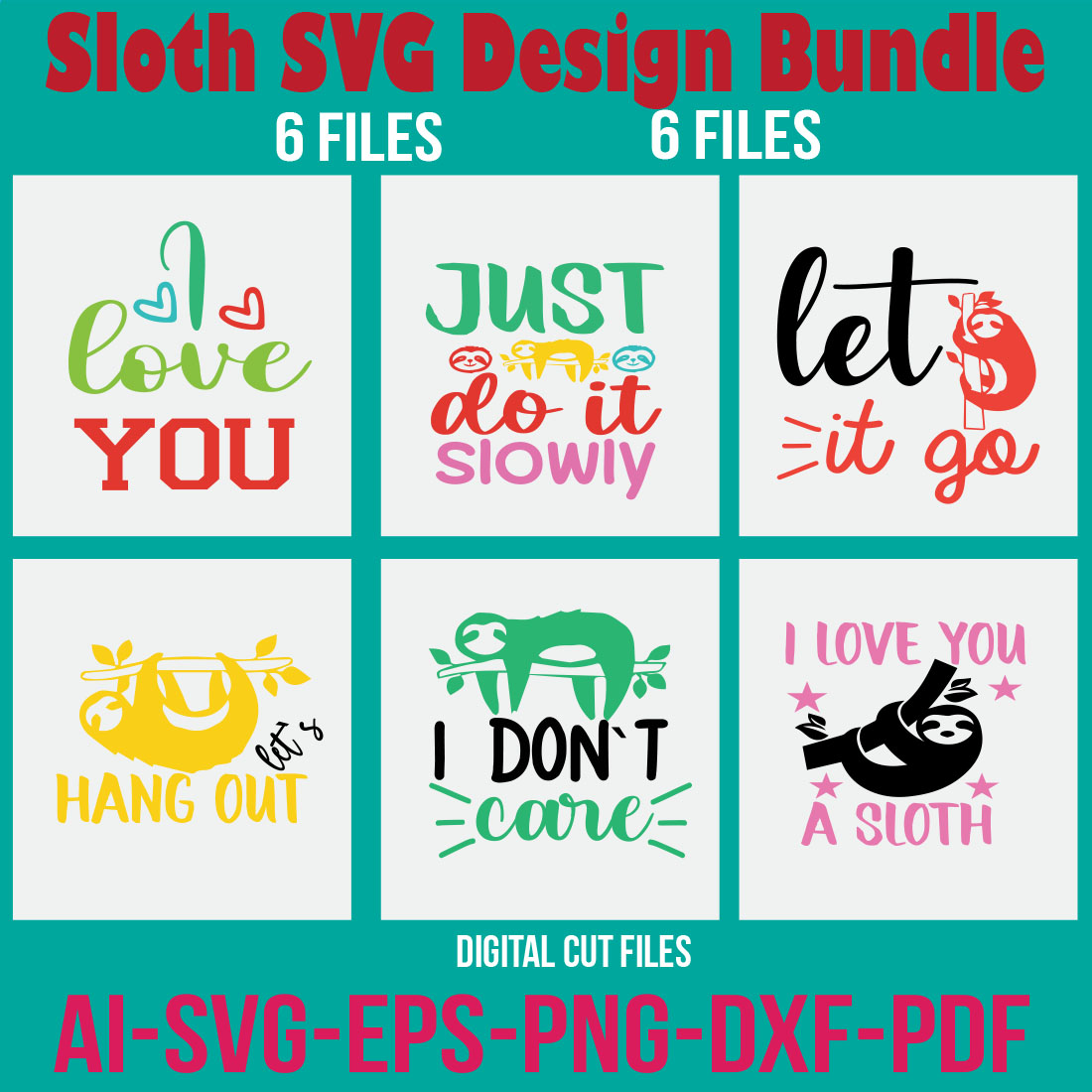 Sloth SVG Design Bundle cover image.