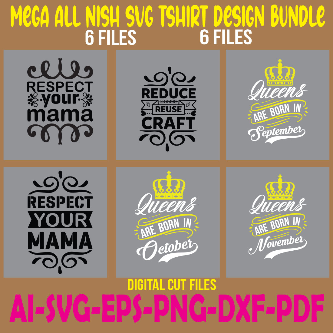 Mega All Nish SVG Tshirt Design Bundle cover image.