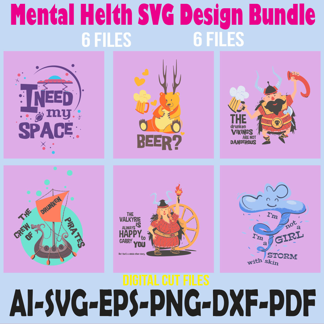 Mental Helth SVG Design Bundle cover image.