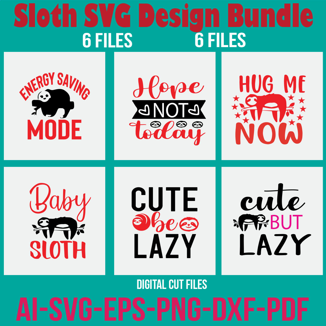 Sloth SVG Design Bundle cover image.