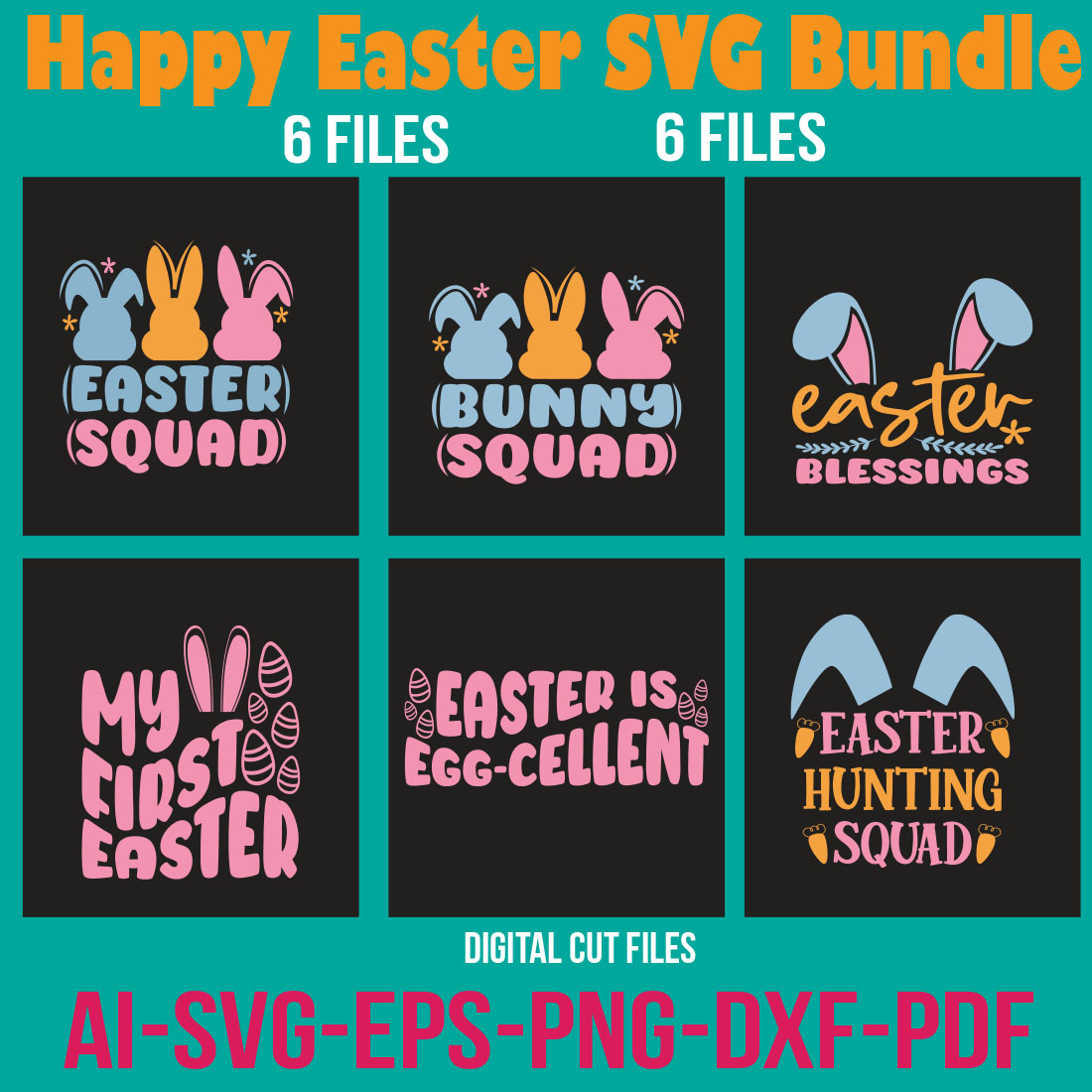 Happy Easter SVG Bundle cover image.