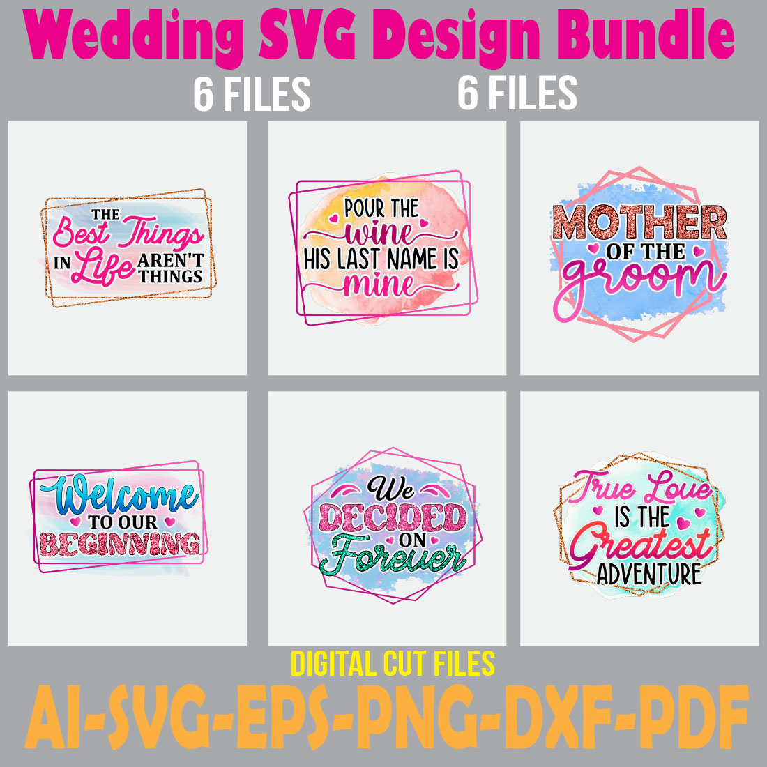 Wedding SVG Design Bundle cover image.