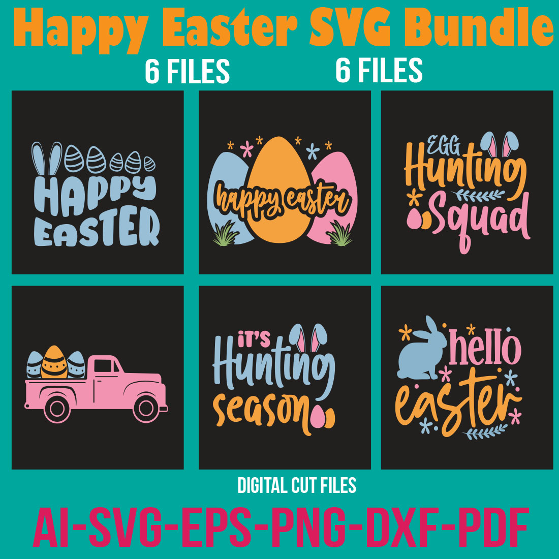 Happy Easter SVG Bundle cover image.