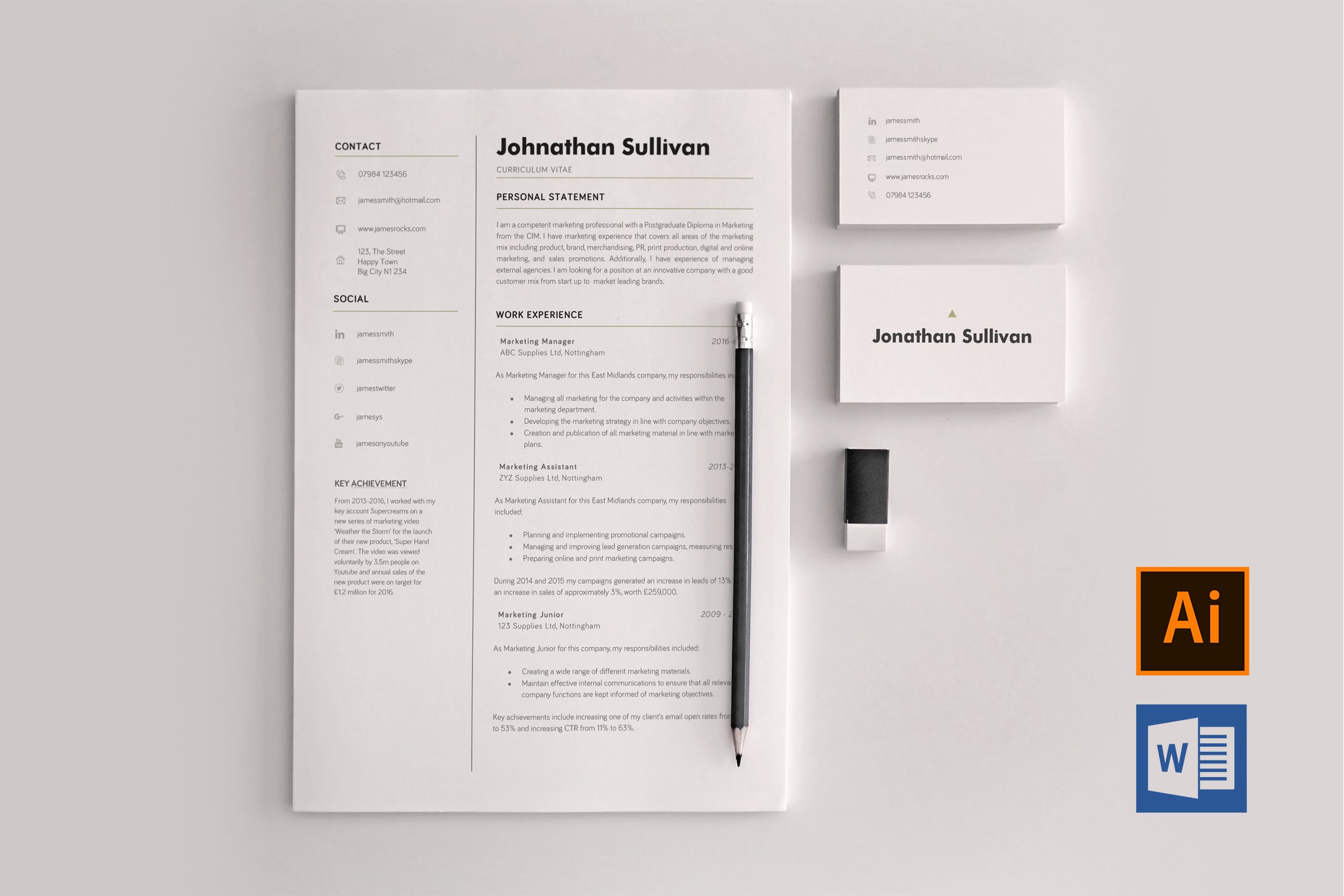 Word A4 CV Resume & Business Card cover image.