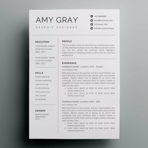Professional resume template / CV cover image.