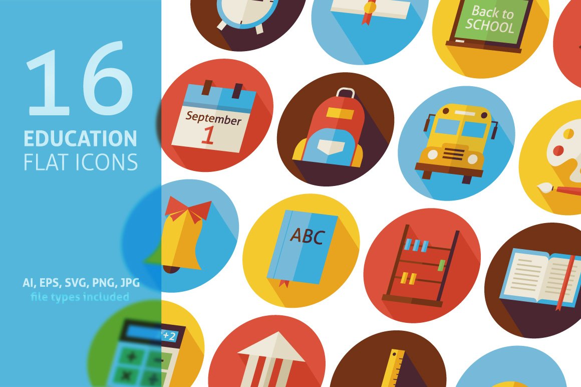 Education School Vector Flat Icons cover image.
