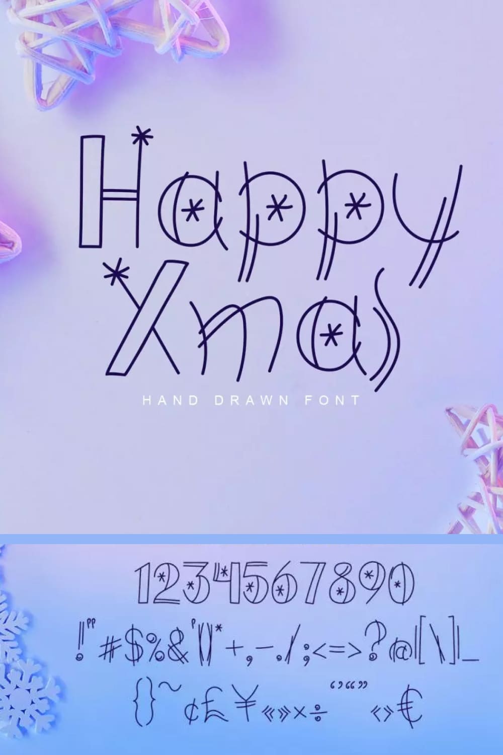 Happy Xmas Hand Drawn Font decorated with stars.