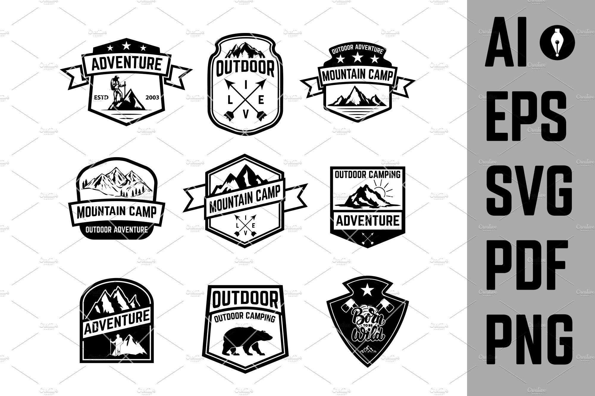 Set of hiking badges SVG cover image.