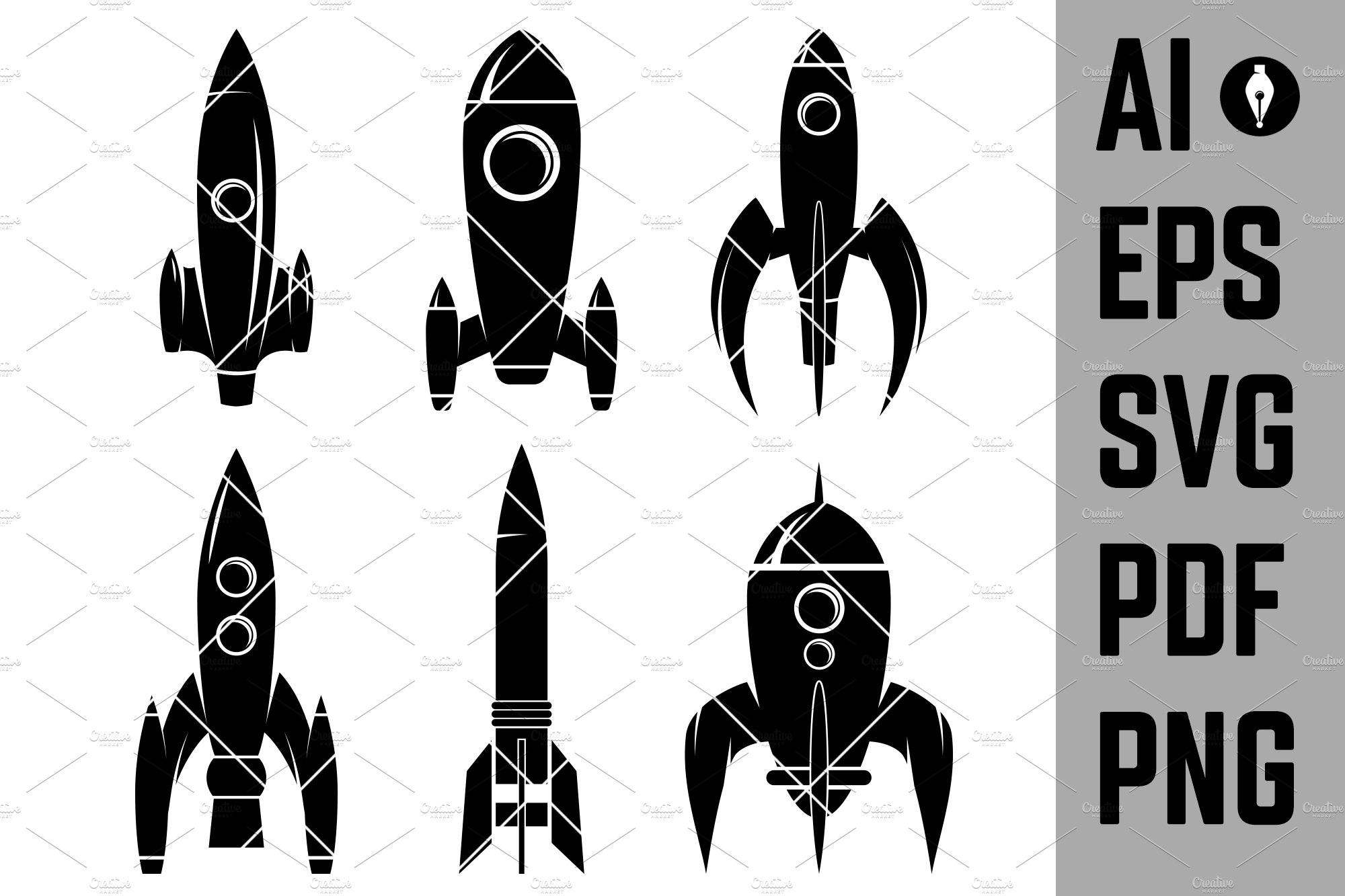 Set of the rockets icons SVG cover image.