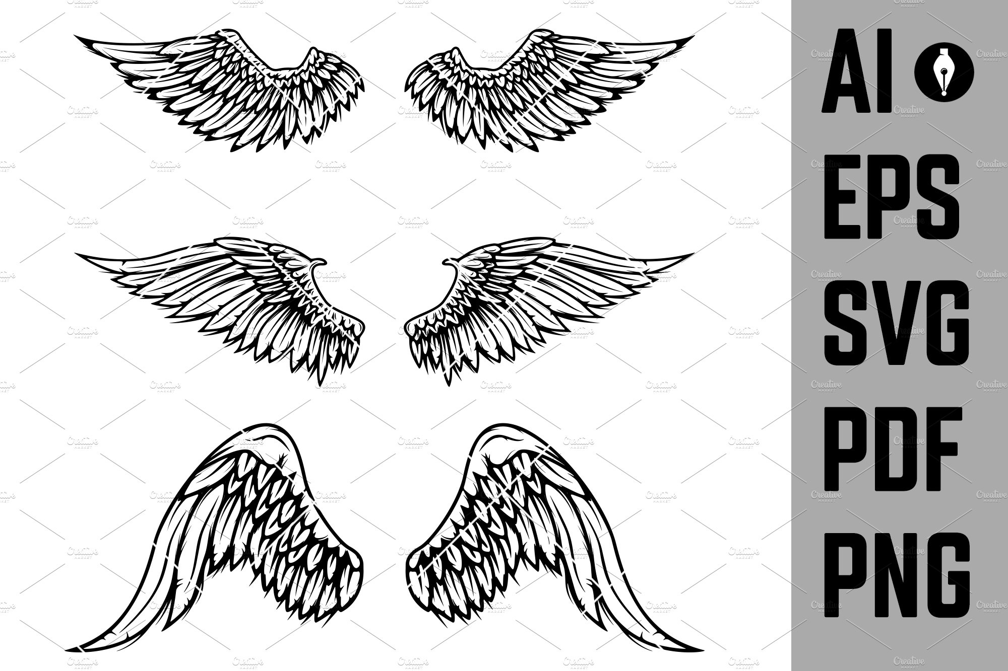 Set of vintage vector wings SVG cover image.