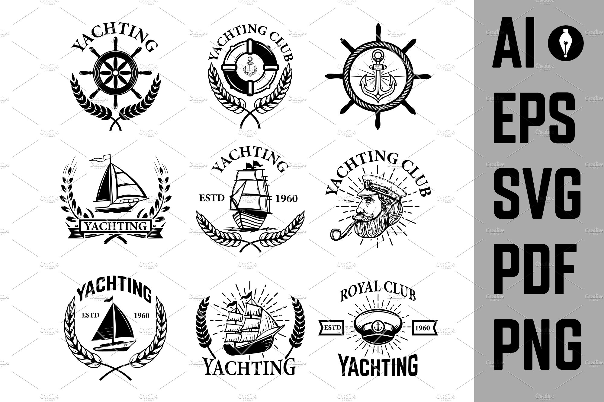 Set of yachting emblems Svg, Eps cover image.