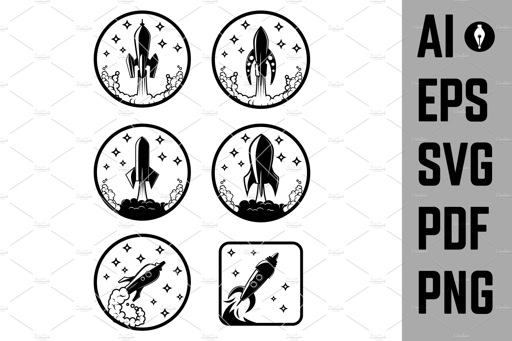 Set of the rocket launch icons. cover image.