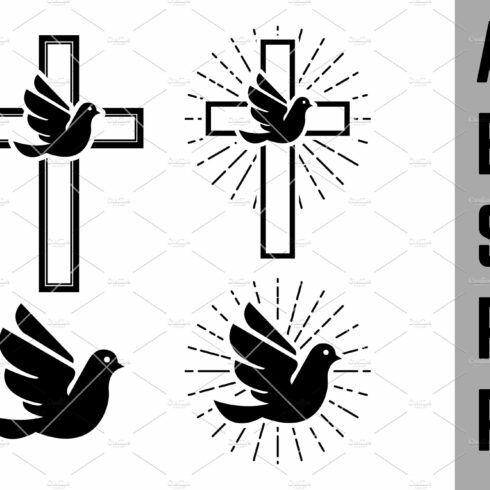 Set of dove icons. Religious signs. cover image.