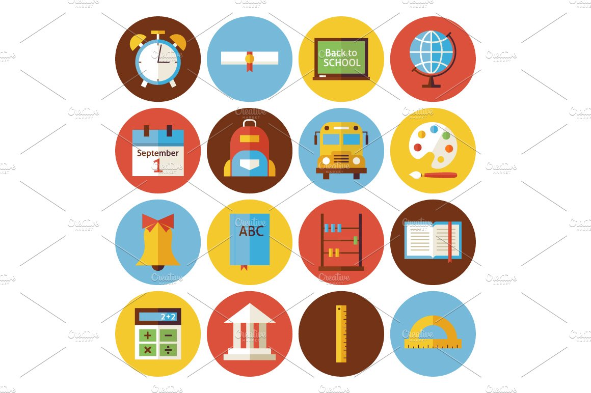 Education School Vector Flat Icons preview image.