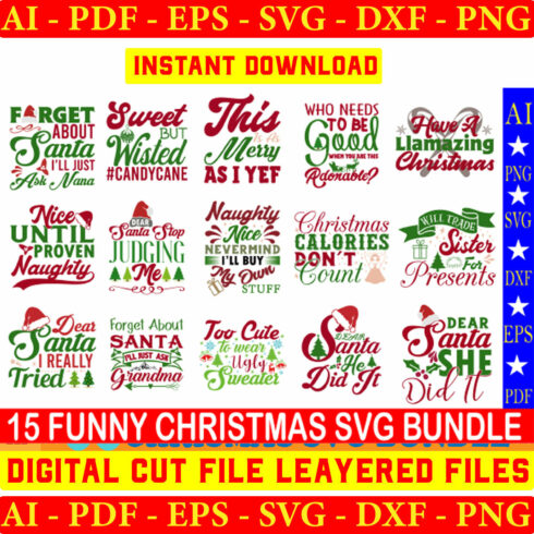 Funny Christmas SVG T-shirt Bundle cover image.