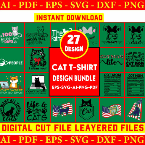 Cat T-shirt Design Bundle cover image.