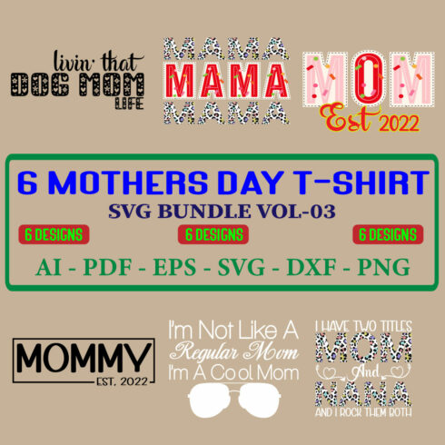 6 Mothers Day T-shirt SVG Bundle Vol-03 cover image.