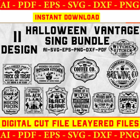 Vintage Halloween Sign SVG Bundle, Halloween bundle svg cover image.
